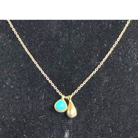 Sterling Silver Necklace Gold Vermeil Turquoise & Gold Drops Petite Vintage - Picture 1 of 9